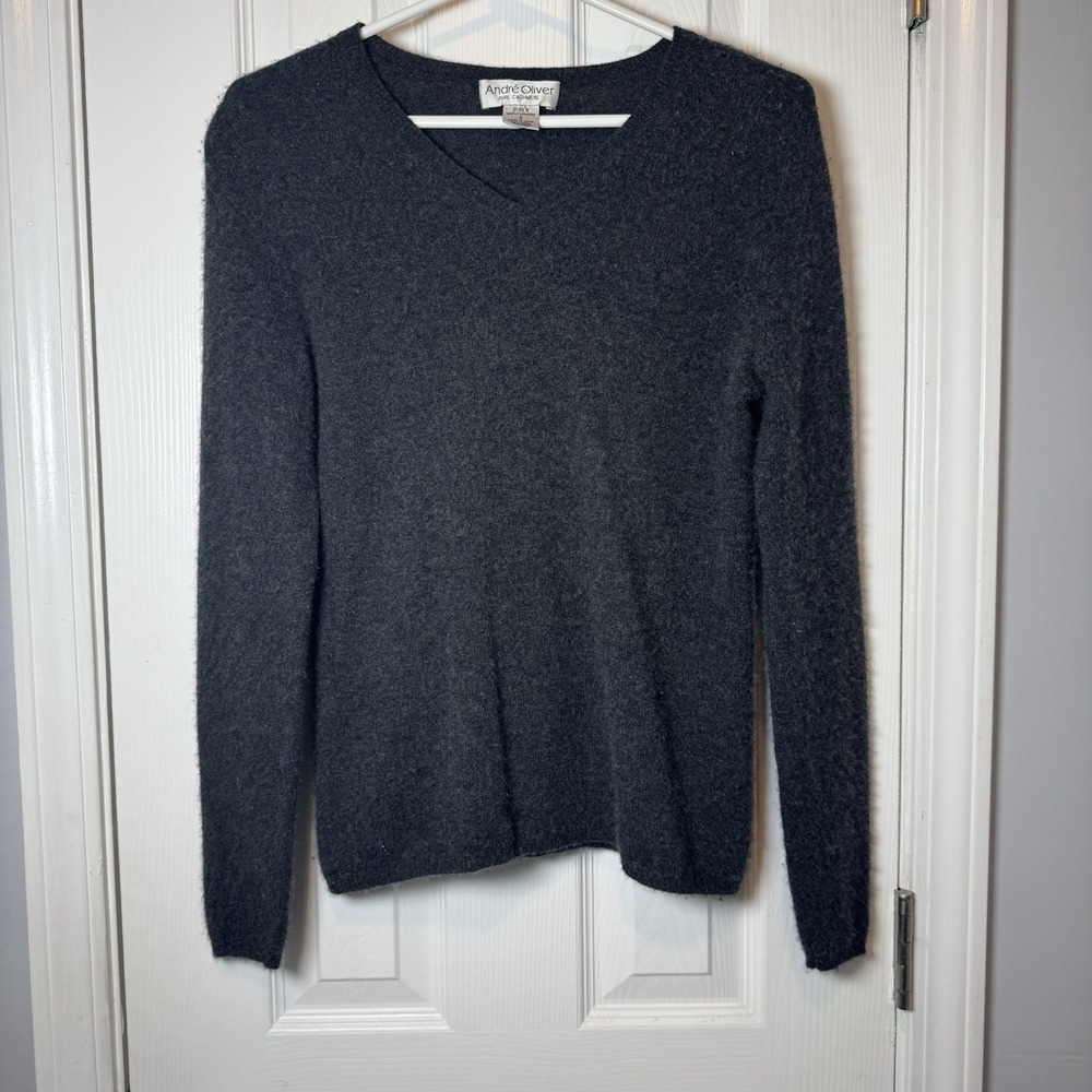 Andre‎ Oliver Womens 100% Cashmere Sweater Small Gray Knit Pullover Classic